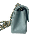 CHNL Quilted Mini Rectangular Flap Iridescent Blue Green Aged Gold Hardware 18C