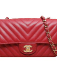 CHNL Mini Rectangle Chevron Red Caviar With GHW