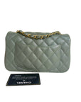 CHNL 18C Iridescent Green Caviar Rectangular Mini Flap Bag Brushed Gold Hardware