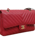 CHNL Medium Chevron Rosy Red Caviar Gold Hardware 18B