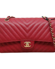 CHNL Medium Chevron Rosy Red Caviar Gold Hardware 18B
