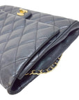 CHNL Quilted Clutch with Chain Lambskin Black Silver Hardware