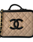 CHNL Quilted Medium CC Filigree Vanity Case Beige Caviar Gold Hardware