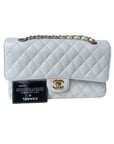 CHNL WHITE CAVIAR MEDIUM CLASSIC 2.55 DOUBLE FLAP BAG