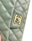 CHNL 18C Iridescent Green Caviar Rectangular Mini Flap Bag Brushed Gold Hardware