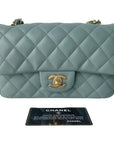 CHNL Quilted Mini Rectangular Flap Iridescent Blue Green Aged Gold Hardware 18C