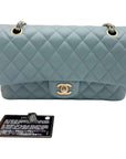 CHNL 18C Iridescent Blue Caviar Flap Bag Brushed Gold Hardware