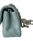CHNL Quilted Mini Rectangular Flap Iridescent Blue Green Aged Gold Hardware 18C