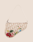 CHRISTIAN DOR BEIGE EMBROIDERED FLOWERS SADDLE BAG