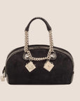 CHRISTIAN DOR PYTHON TRIMMED BLACK SUEDE GAMBLER DICE BOWLER BAG