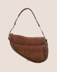 CHRISTIAN DOR BROWN LEATHER FLORAL LASER CUT SADDLE BAG