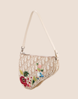 CHRISTIAN DOR BEIGE EMBROIDERED FLOWERS SADDLE BAG