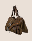 CHRISTIAN DOR KHAKI LEATHER DOUBLE GAUCHO BAG