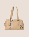 CHRISTIAN DOR BEIGE LEATHER LOGO SPELL OUT CHARM BOSTON BAG