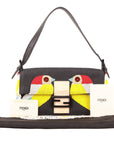 FNDI Denim Multicolor Beaded Fringe Qutweet Bird Baguette Bag