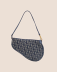 CHRISTIAN DOR BLUE OBLIQUE CANVAS SADDLE BAG
