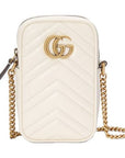 (WMNS) GCCI GG Marmont Gold Logo Leather Chain Shoulder Messenger Bag Mini White Classic -DTDCT-