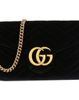 (WMNS) GCCI GG Marmont Gold Logo Distress Velvet Chain Shoulder Messenger Bag Mini Black -QIDT-