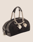 CHRISTIAN DOR PYTHON TRIMMED BLACK SUEDE GAMBLER DICE BOWLER BAG