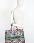 CHRISTIAN DOR Butterfly Book Tote Large Green Blue