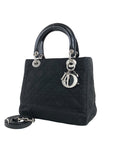 Christian DOR Cannage Logo Charm Two-way Handbag Shoulder bag Black Vintage bgdau