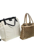 BURBERRY GCCI GG Canvas Tote Bag Nylon Set Beige White Auth yk