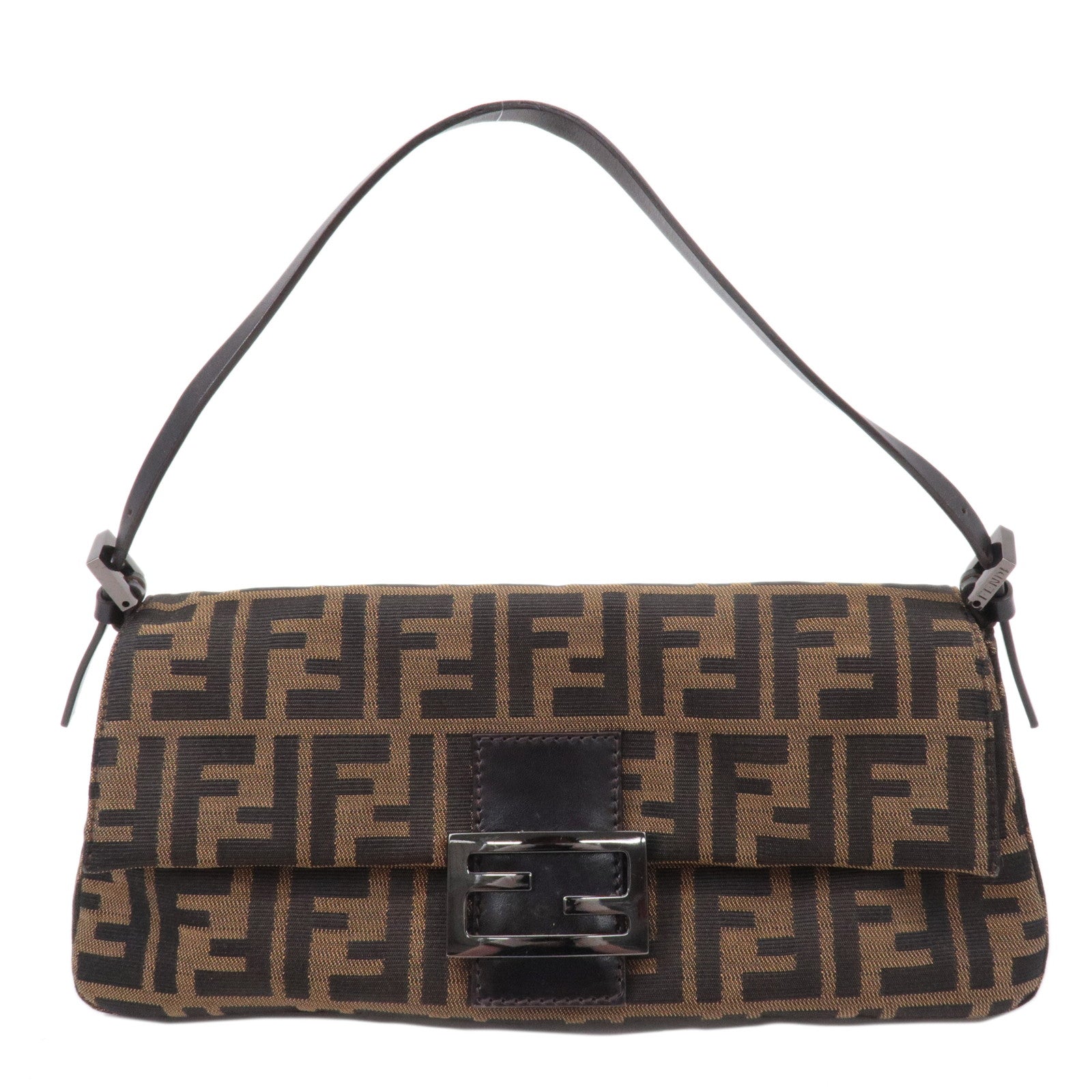 FNDI Mamma Baguette Zucca Canvas Leather Bag Brown 8BR181