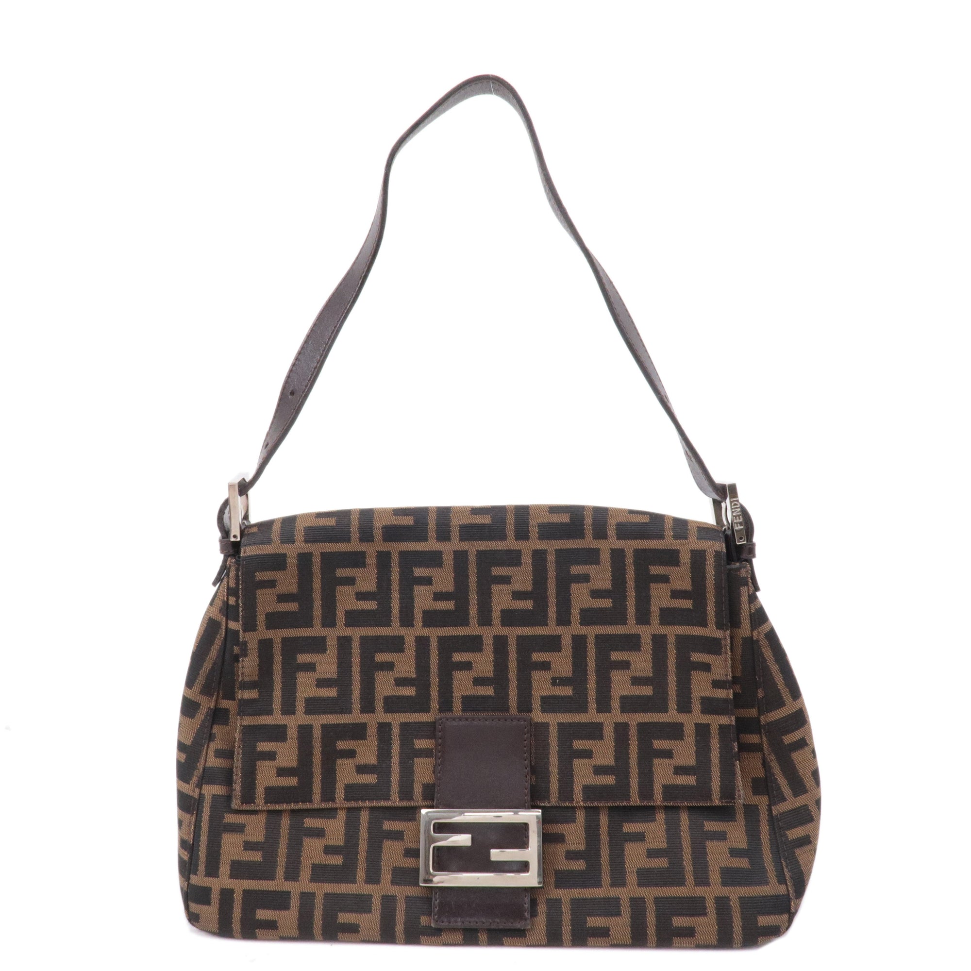 FNDI Mamma Baguette Zucca  Canvas Leather Shoulder Bag