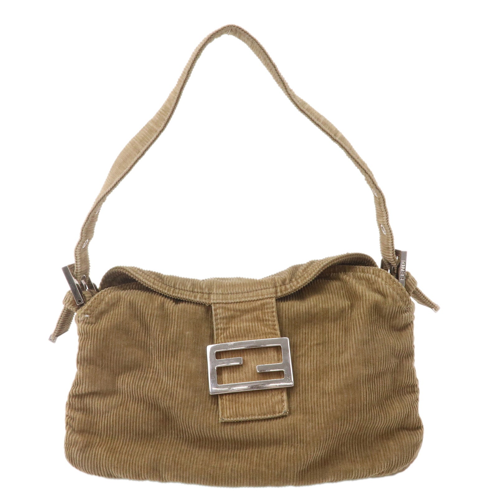 FNDI Mamma Baguette Corduroy Shoulder Bag Khaki Brown 26725