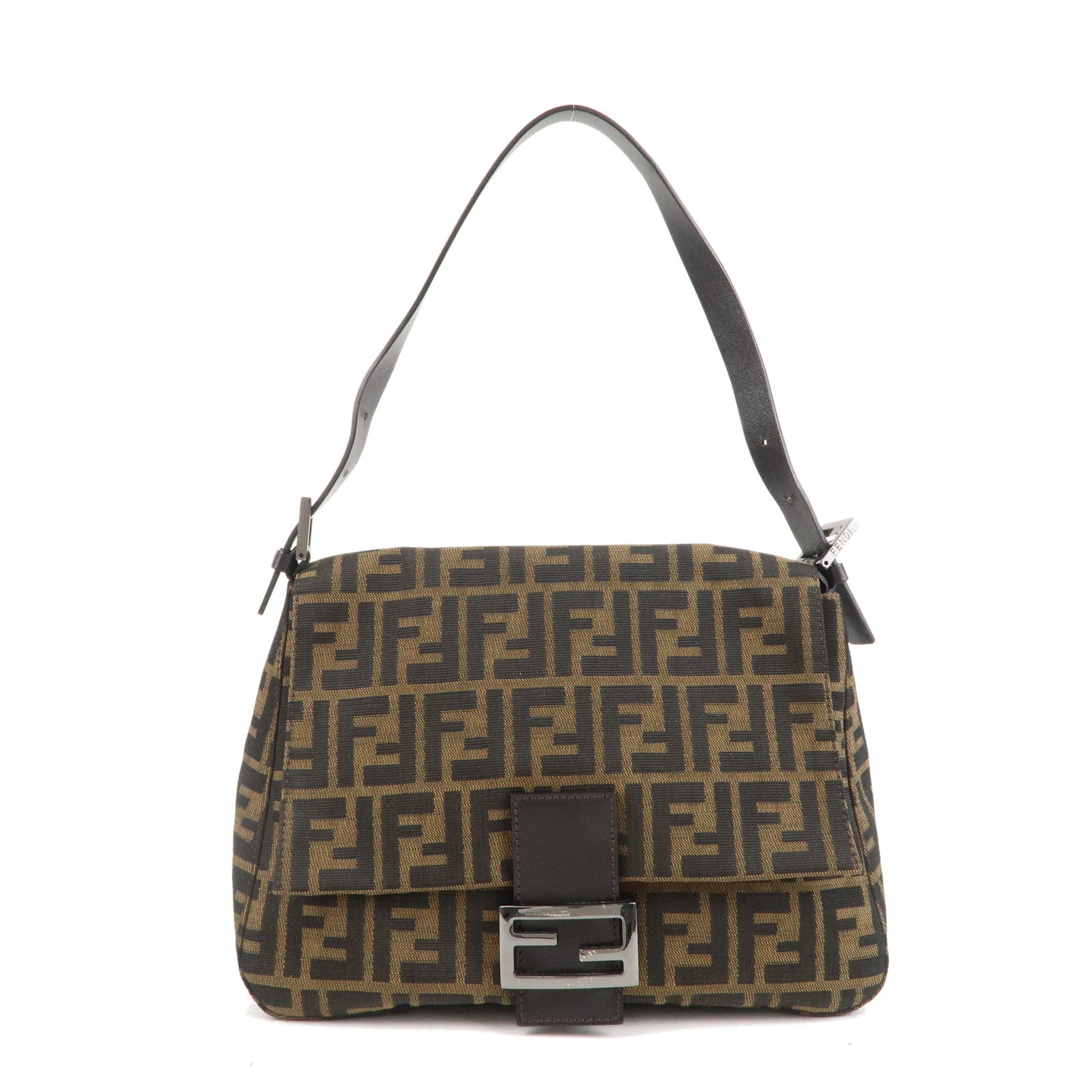 FNDI Mamma Baguette Zucchino Canvas Leather Shoulder Bag 8BR001