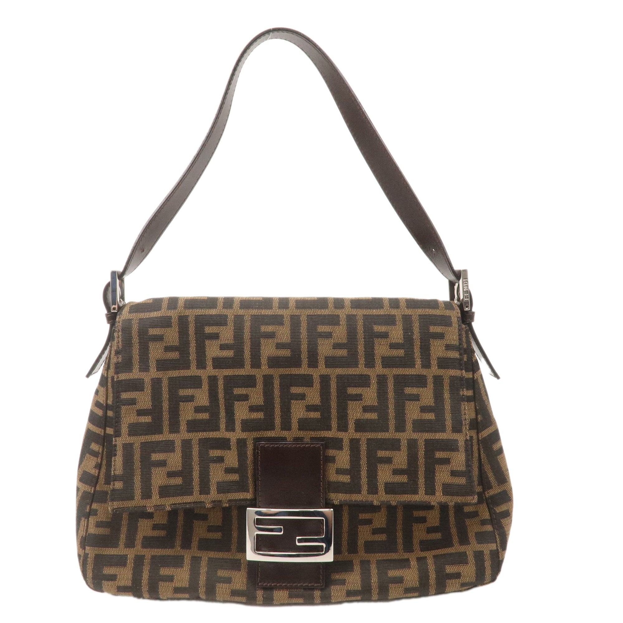 FNDI Mamma Baguette Zucca Canvas Leather Bag Brown Black 26325