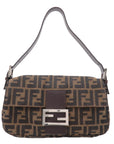 FNDI Mamma Baguette Zucca Canvas Leather Shoulder Bag Brown 26424