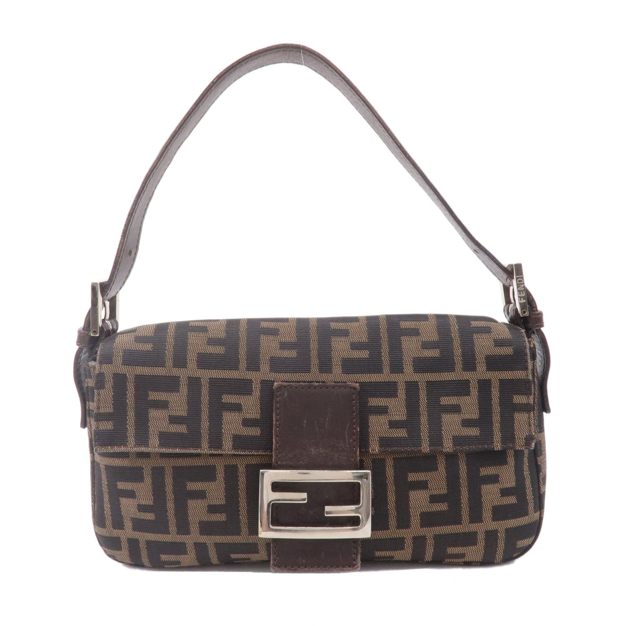 FNDI Mamma Baguette Zucca Canvas Leather Bag Brown 26424