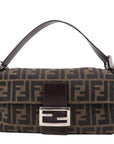 FNDI Mamma Baguette Zucca Canvas Leather Shoulder Bag Brown 26424