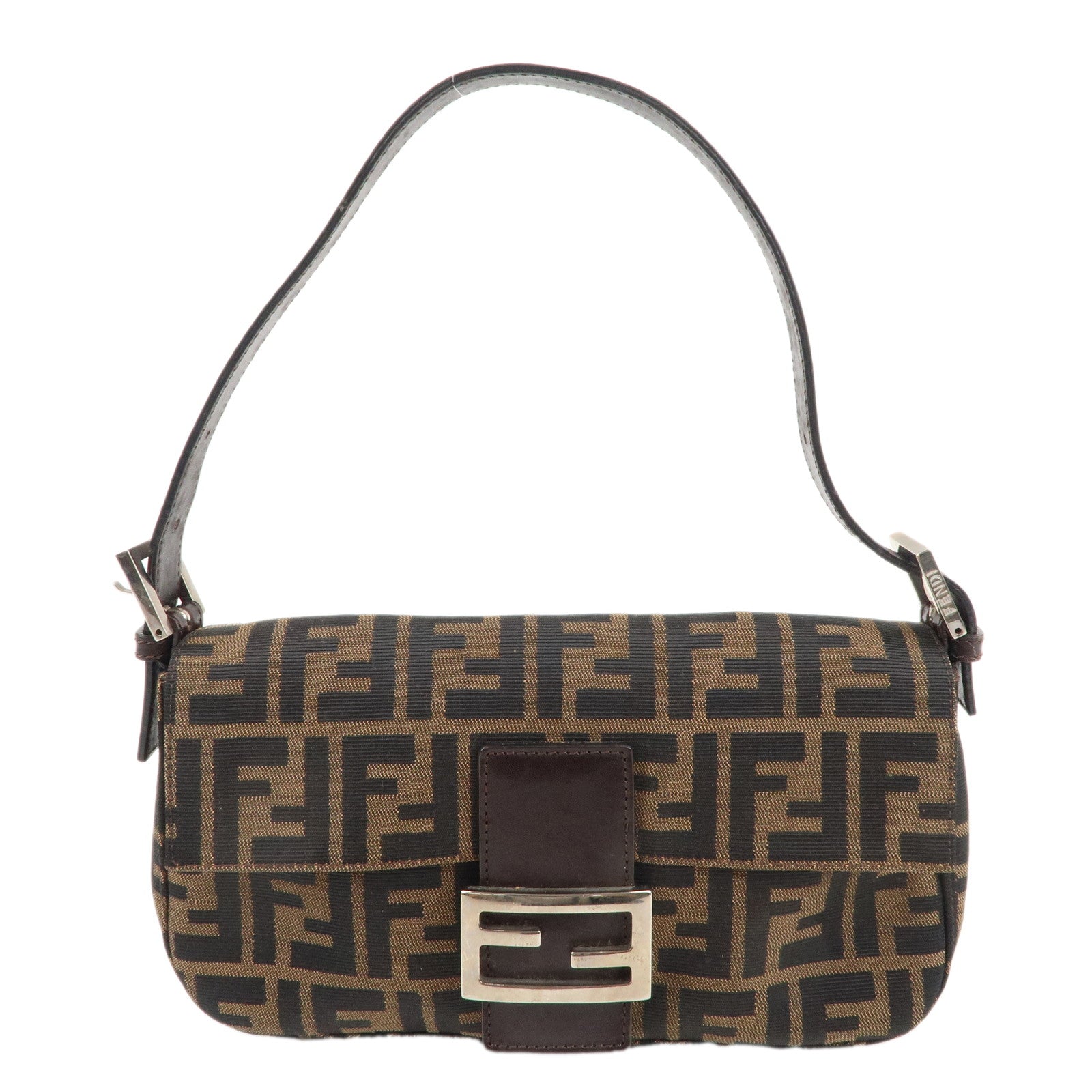FNDI Mamma Baguette Canvas Shoulder Bag Brown Black 26424