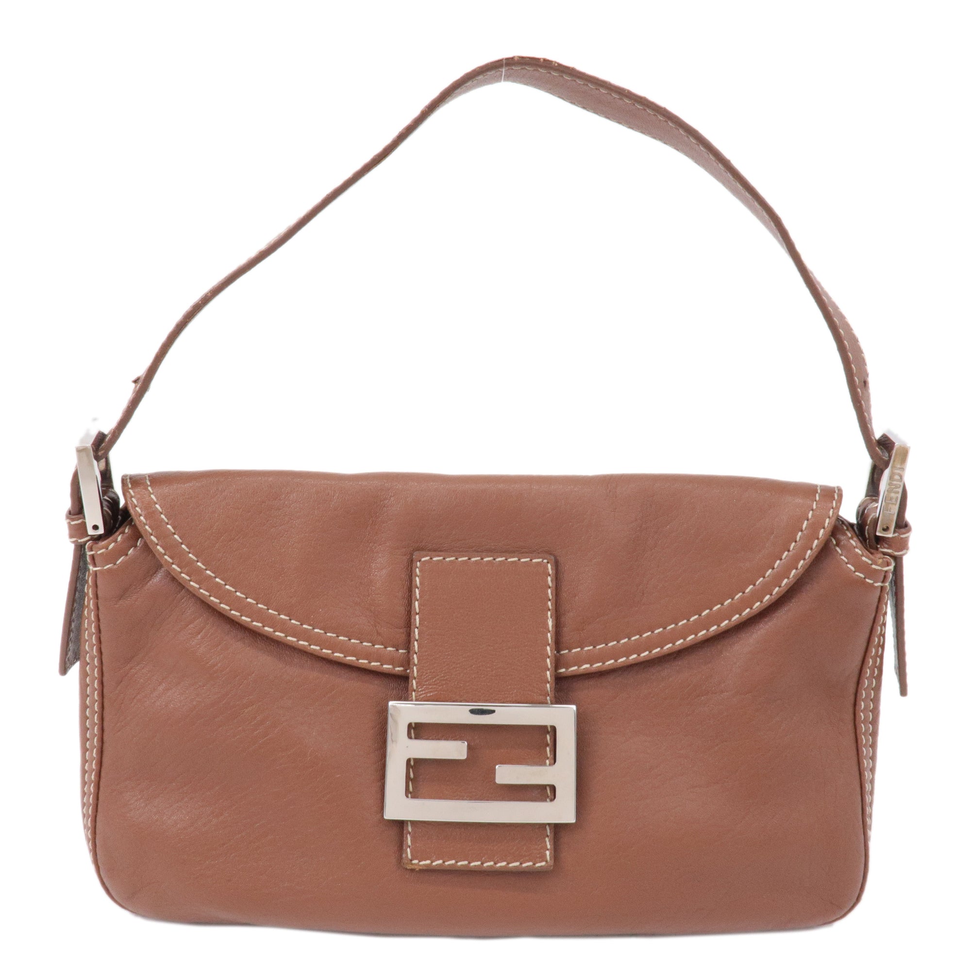 FNDI Mamma Baguette Leather Bag Brown Sliver 8BR003