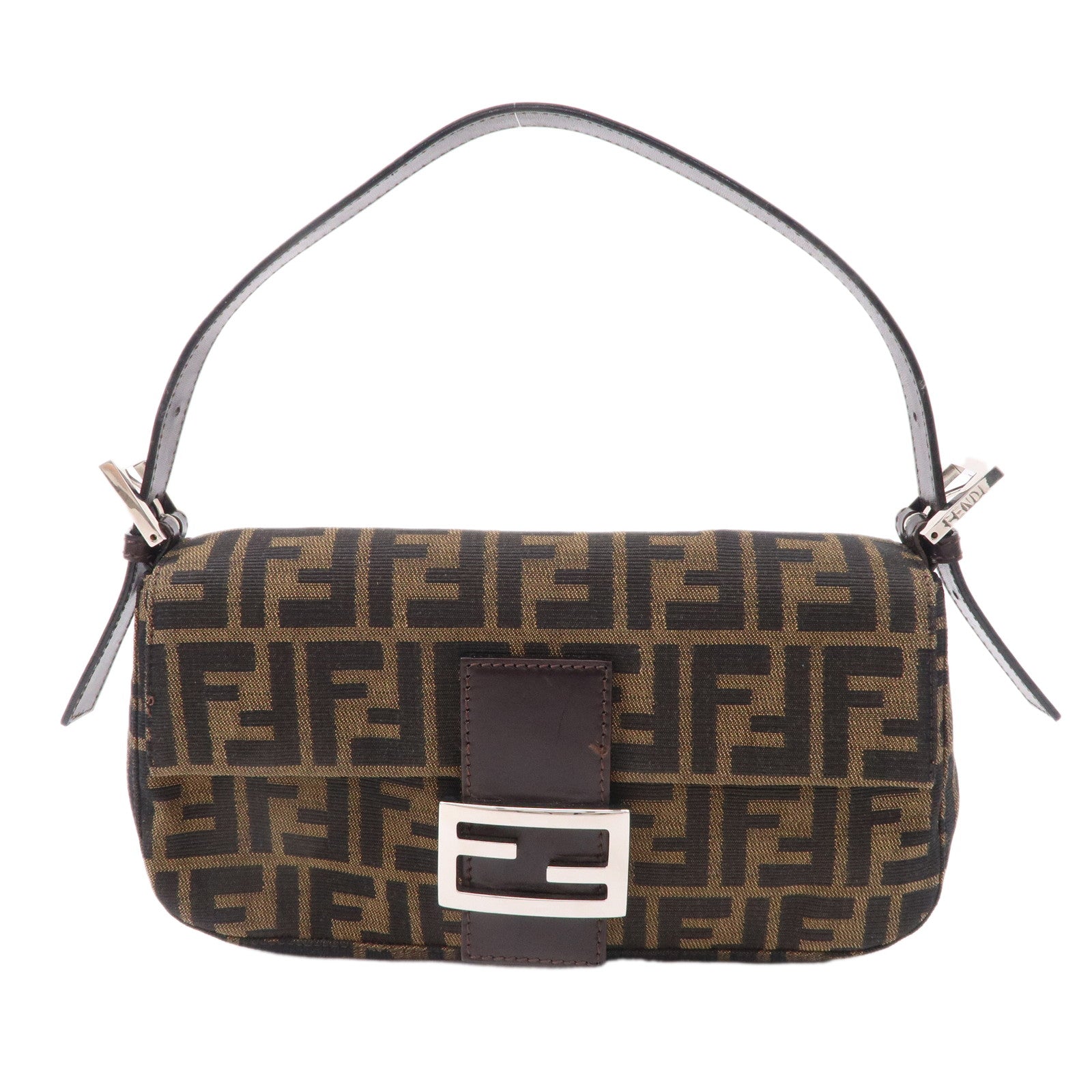 FNDI Mamma Baguette Canvas Leather Shoulder Bag Brown Black 26424