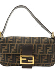 FNDI Mamma Baguette Zucca Canvas Leather Shoulder Bag Brown 26424