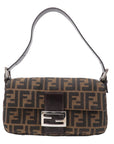 FNDI Mamma Baguette Zucca Canvas Leather Shoulder Bag Brown 26424