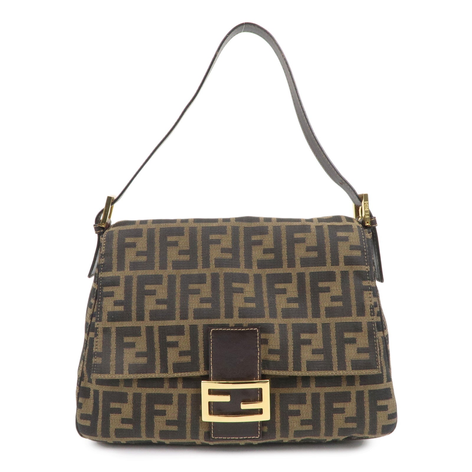 FNDI Mamma Baguette Zucca Canvas Leather Shoulder Bag 26325
