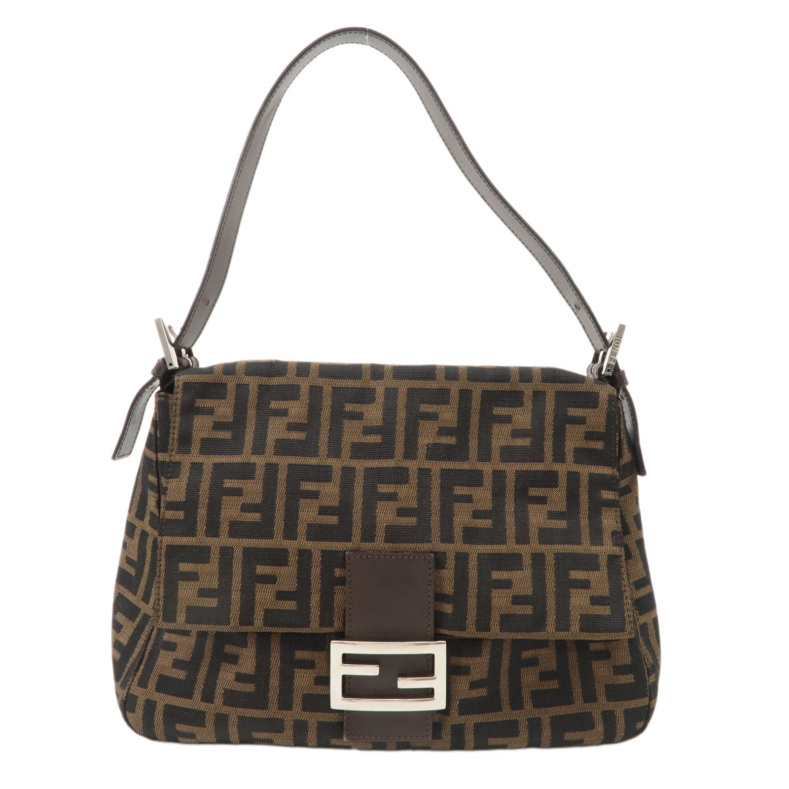 FNDI Mamma Baguette Zucca Canvas Leather Bag Brown Black 26325