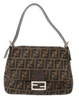 FNDI Mamma Baguette Zucca Canvas Leather Bag Brown Black 26325