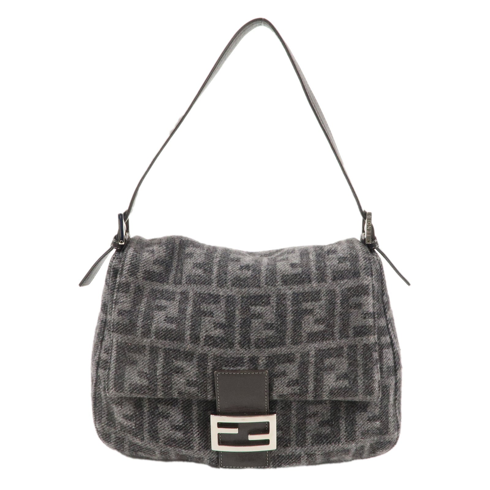 FNDI Mamma Baguette Zucca Wool Leather Shoulder Bag 26325