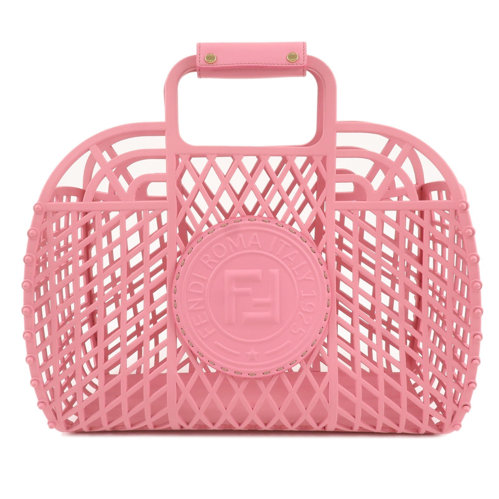 FNDI Logo Plastic Leather Basket Bag Hand Bag Pink 8BH389