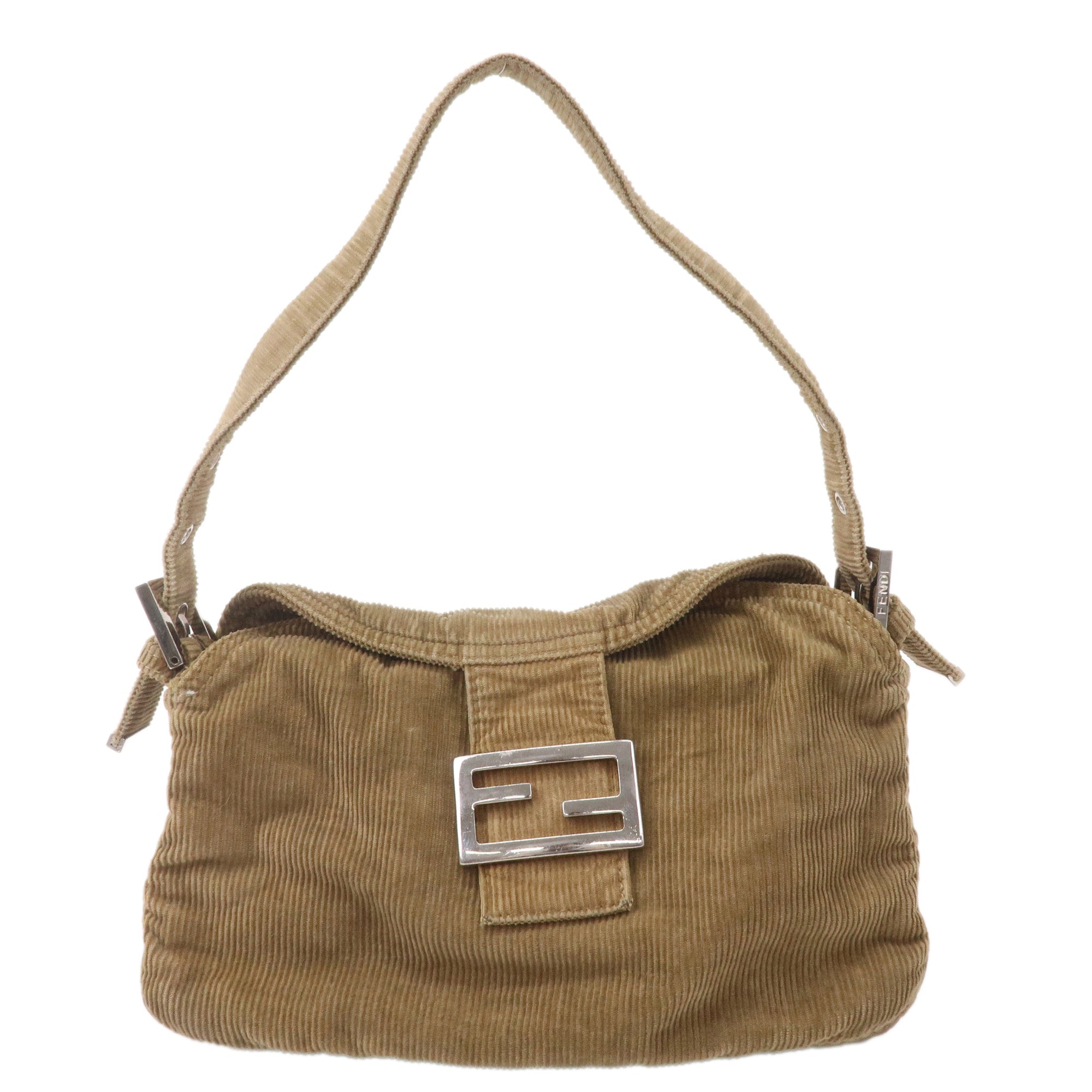 FNDI Mamma Baguette Corduroy Shoulder Bag Khaki Brown 26725