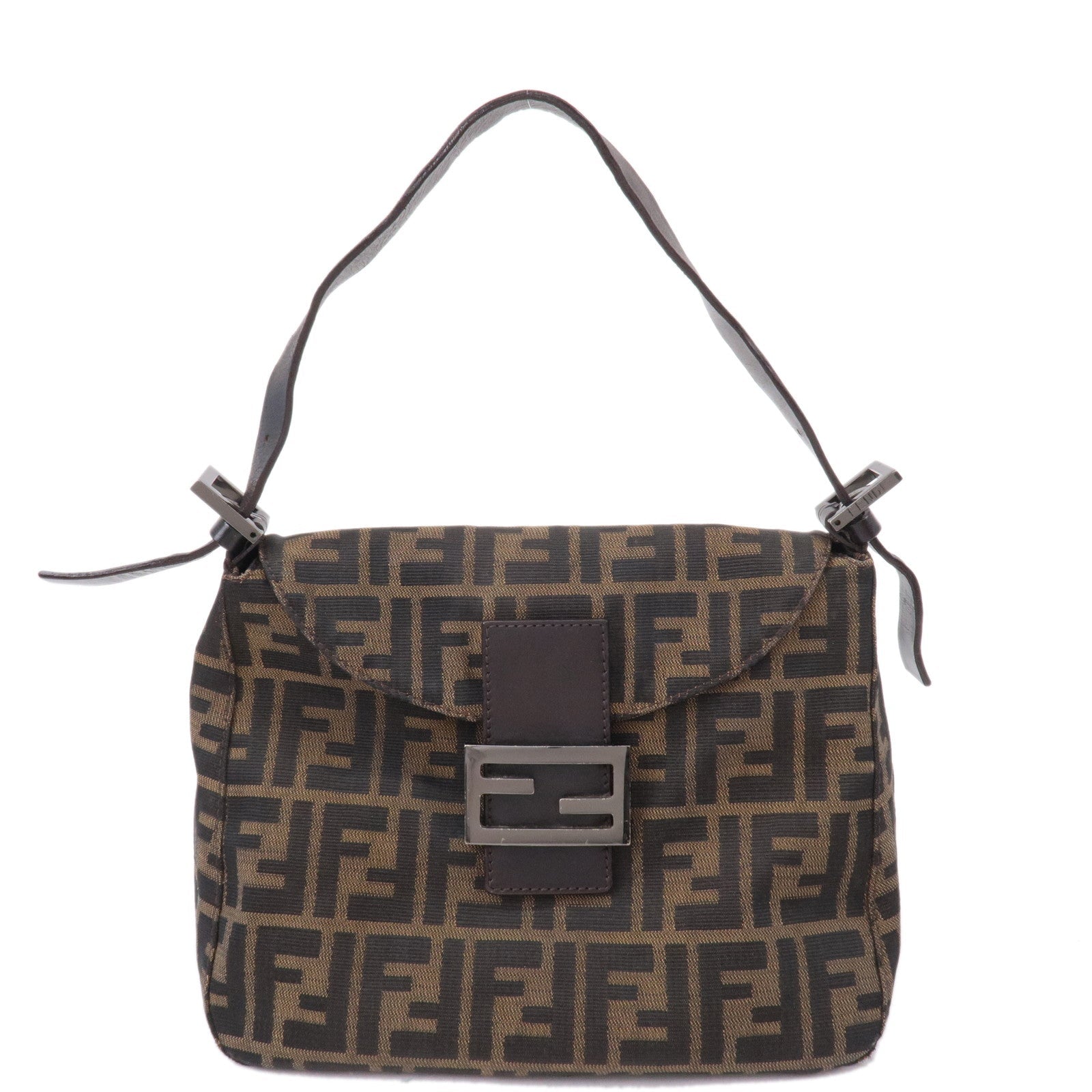 FNDI Mamma Baguette Zucca Canvas Leather Shoulder Bag 8BR004