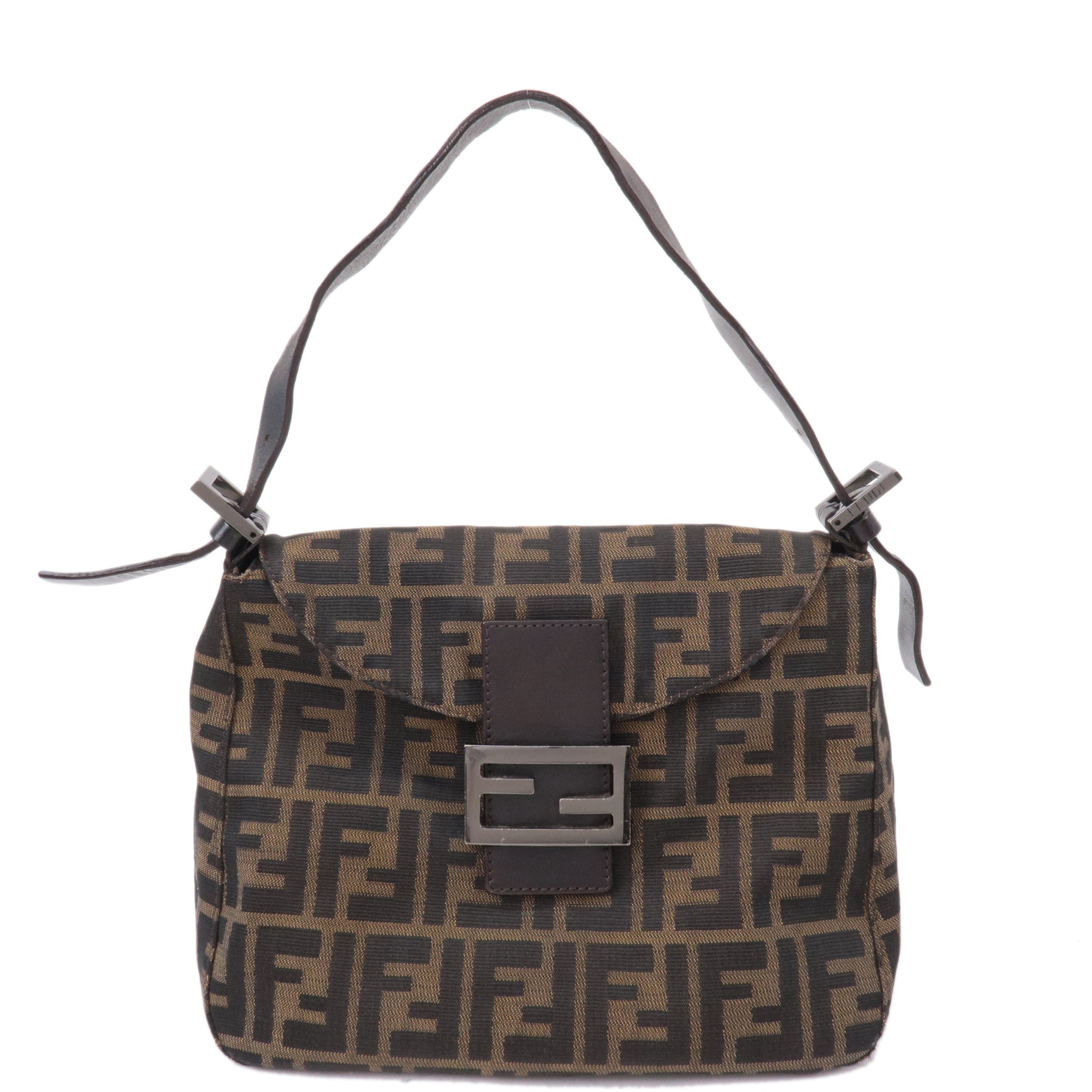 FNDI Mamma Baguette Zucca Canvas Leather Shoulder Bag 8BR004