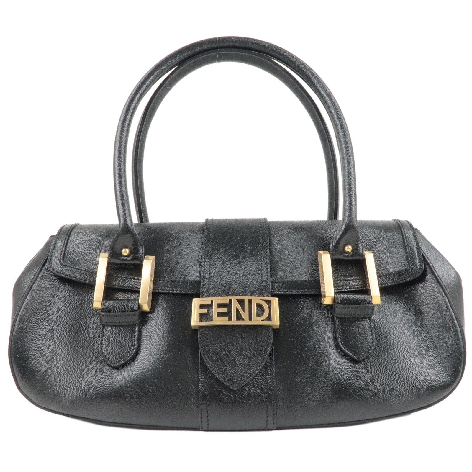 FNDI Logo Leather Hand Bag Shoulder Bag Black 8BN116