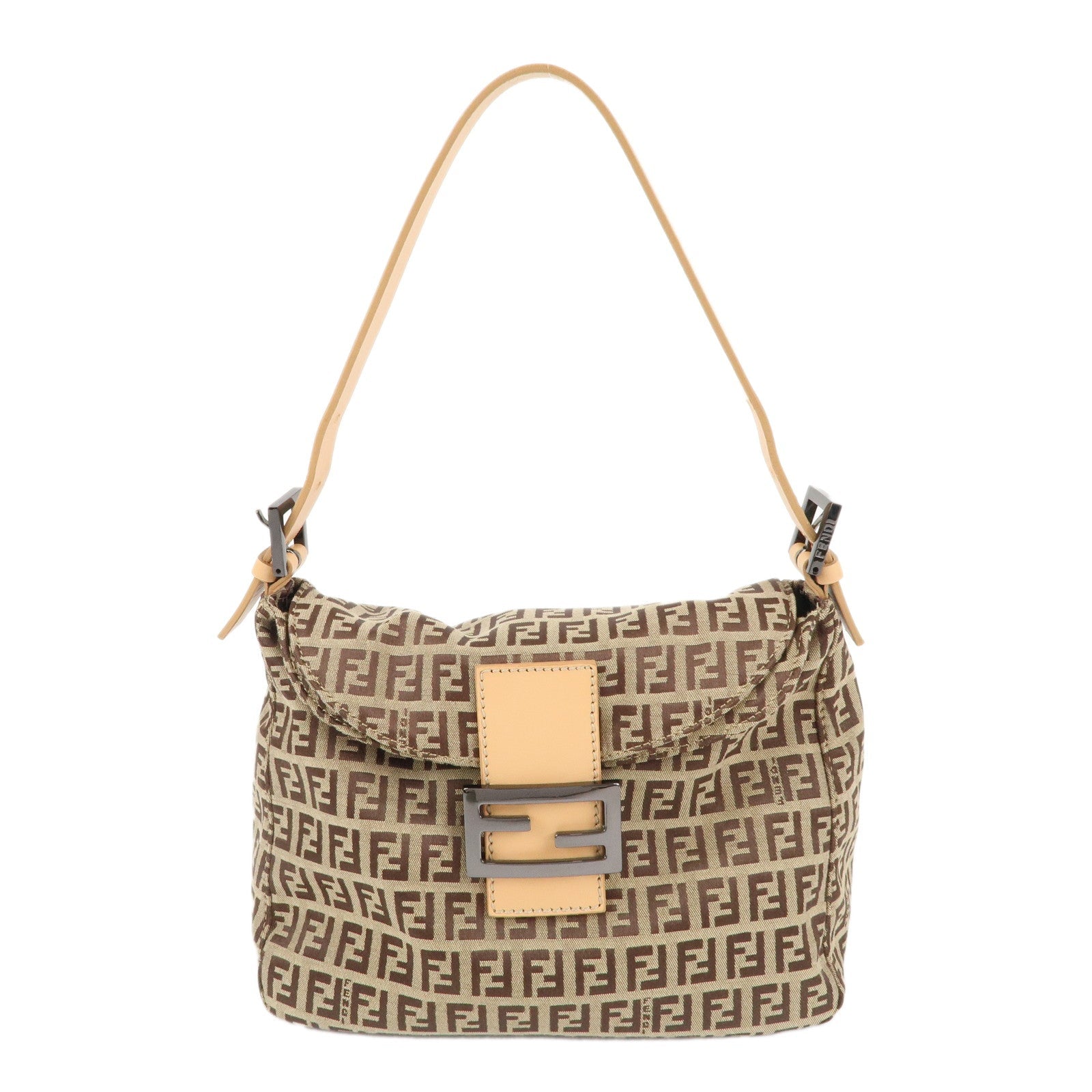 FNDI Mamma Baguette Zucchino Canvas Leather Shoulder Bag 8BR004