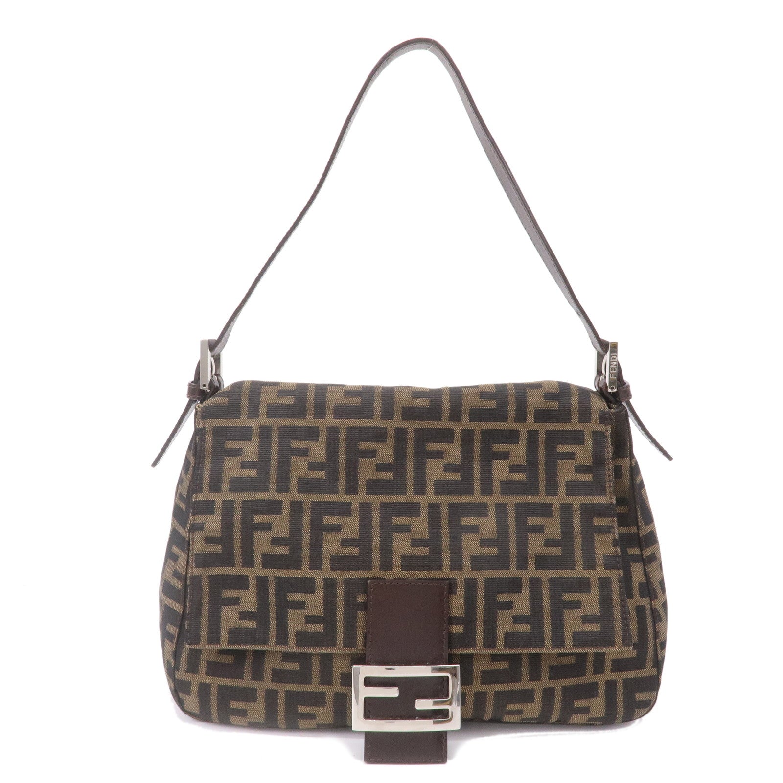 FNDI Mamma Baguette Zucca Canvas Leather Shoulder Bag 26325